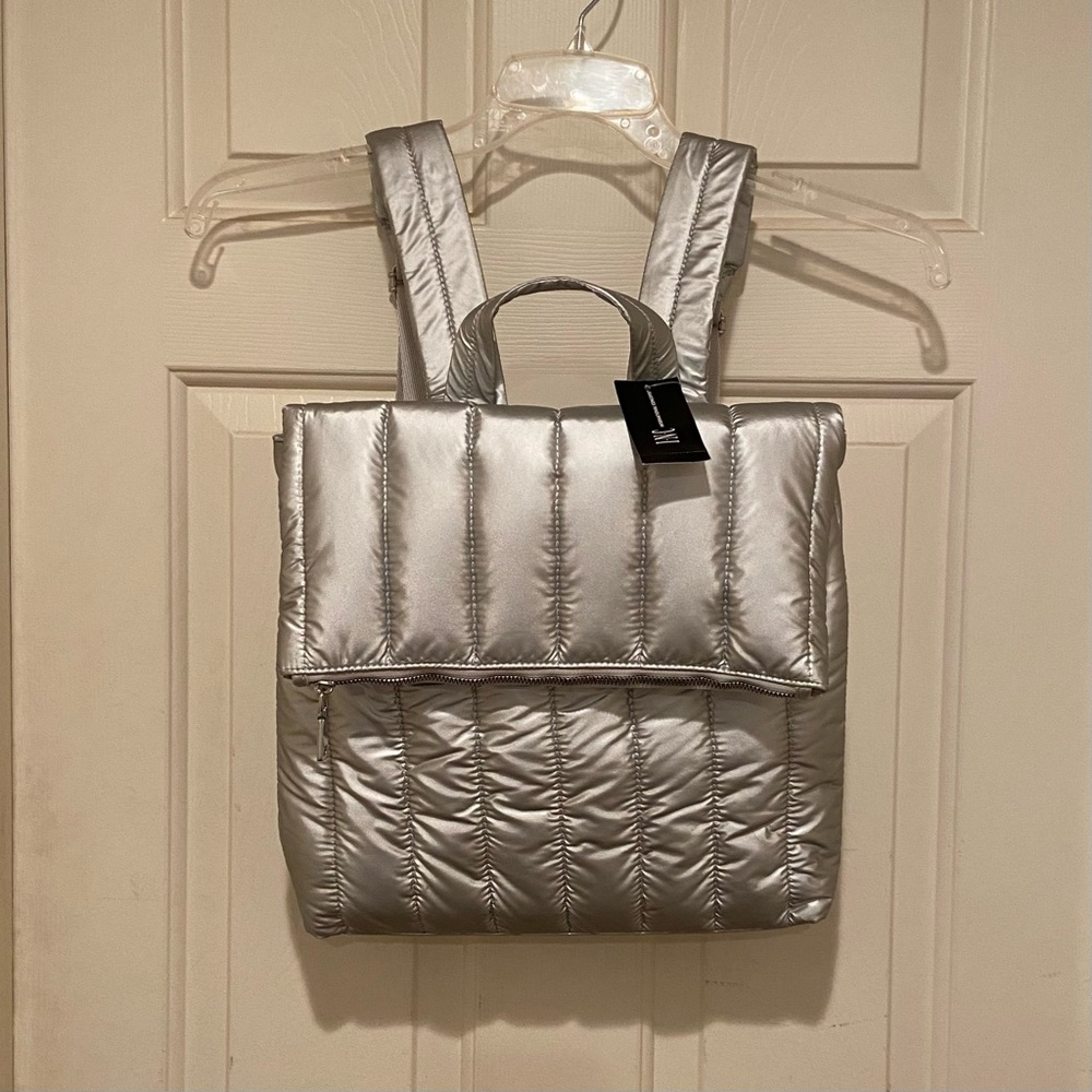 INC International Concepts Silver Quilted Backpack